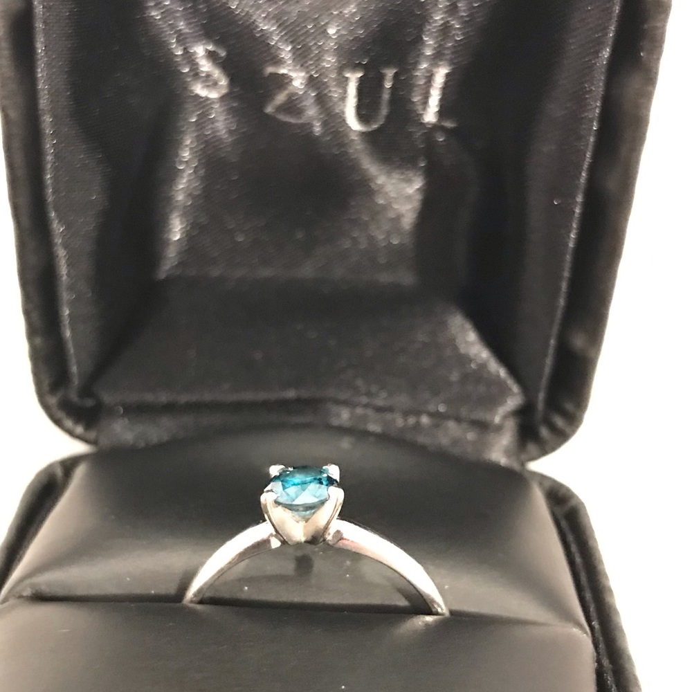 Blue diamond solitaire ring (approx 1/3-1/2 carat), 14k white gold, size 6.5
